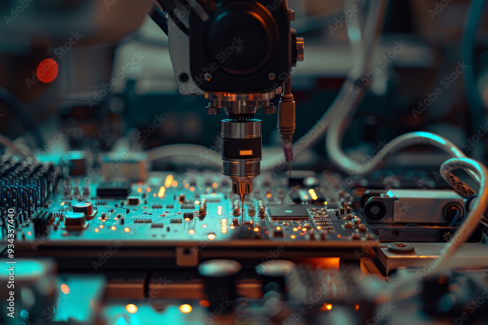Poster a machine is working on a circuit board
