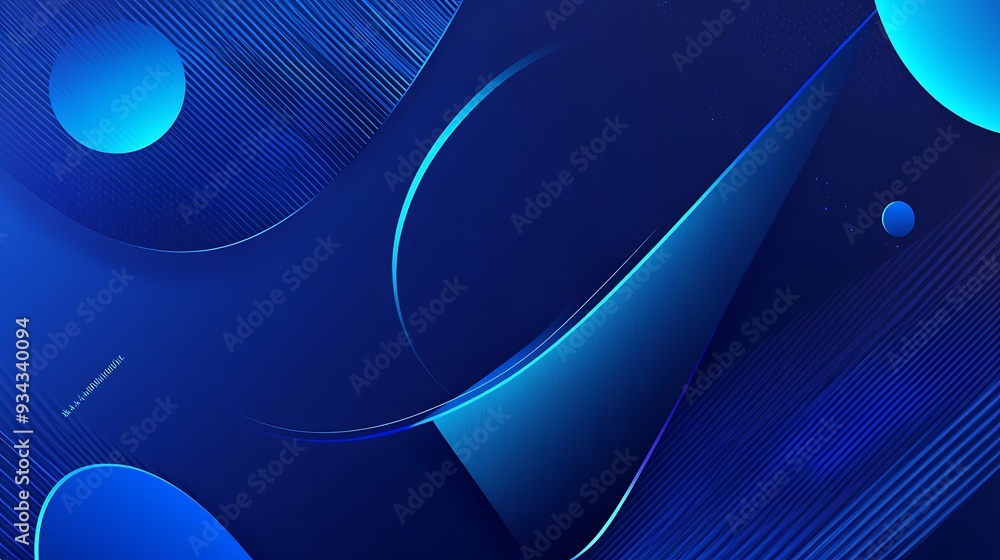 Poster abstract geometric pattern with blue shapes and lines on a dark background.