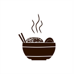 minimalist silhouette illustration of a bowl of smoky noodles for icon or logo