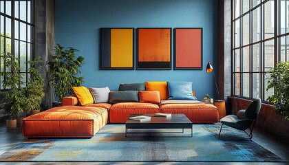 Colourful living room Industrial Interior Design Style