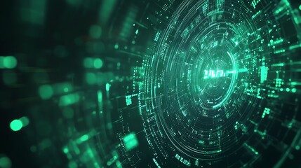 Obraz premium Abstract green digital data tunnel background.