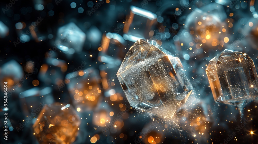 Poster stunning crystal structures illuminate the dark background with brilliant sparkles and reflections
