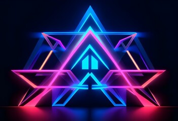 Obraz premium Neon triangular shapes in various colors forming a symmetrical pattern against a dark background