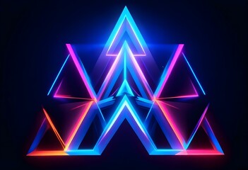 Obraz premium Neon triangular shapes in various colors forming a symmetrical pattern against a dark background