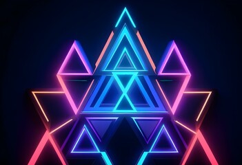 Obraz premium Neon triangular shapes in various colors forming a symmetrical pattern against a dark background