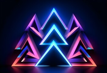 Obraz premium Neon triangular shapes in various colors forming a symmetrical pattern against a dark background