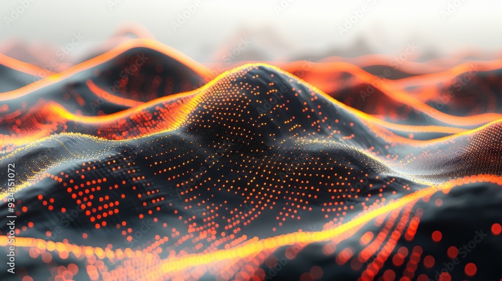 Poster produce a high-resolution 3d rendering of an abstract background with a black surface, featuring ora