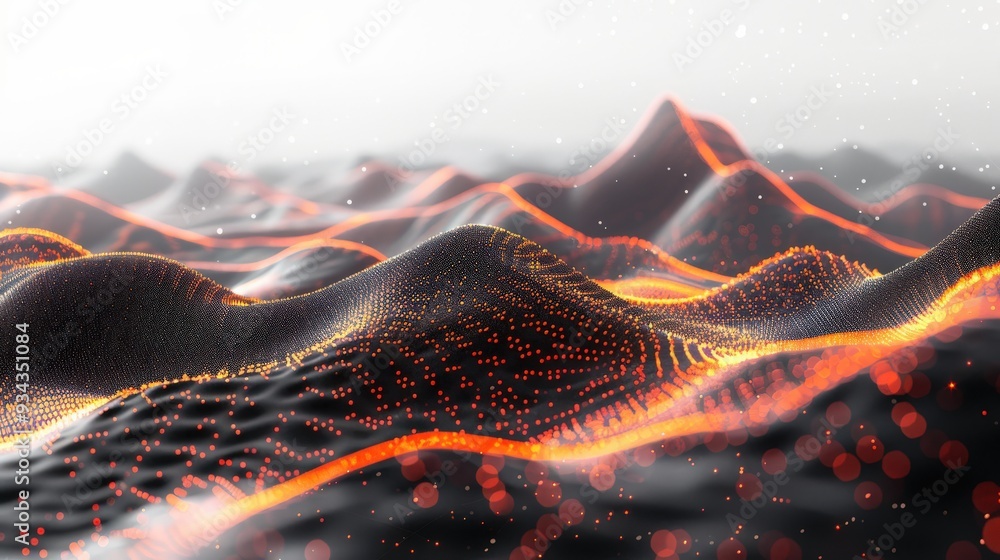 Poster produce a high-resolution 3d rendering of an abstract background with a black surface, featuring ora