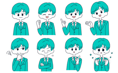 スーツを着た男性の表情・手描きイラストセット