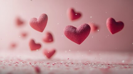 Obraz premium Floating Red Hearts in a Soft, Romantic Setting