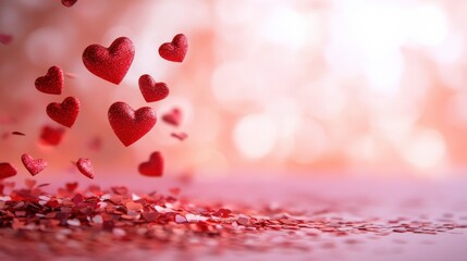 Obraz premium Floating Red Hearts in a Soft, Romantic Setting