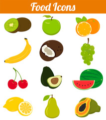 Food icons set. Fruits and Vegetables icons. Modern flat design. Vector illustration