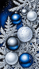 New Year's balls on a Christmas tree branch