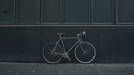 gray fixie bike leaning on black wall