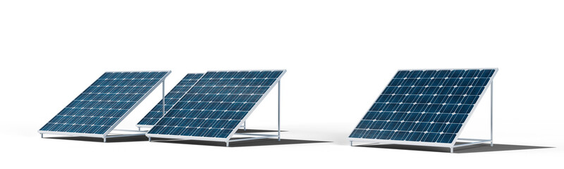 Solar panels on transparent background with soft shadow, 3d illustration