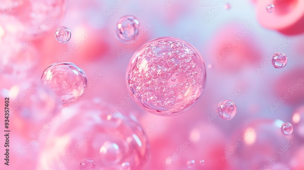 Aufkleber abstract pink background with floating transparent bubbles.