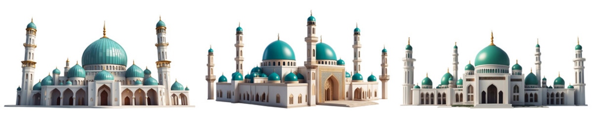 Fototapeta premium Set of Mosque building realistic islamic architecture isolated Png