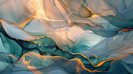 Obraz premium Natural luxury abstract fluid art painting in alcohol ink technique. Tender and dreamy wallpaper. Mixture of colors creating transparent waves and golden swirls. For posters, other printed , ai