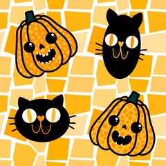 Halloween cute pumpkins seamless monsters pattern for wrapping paper and fabric