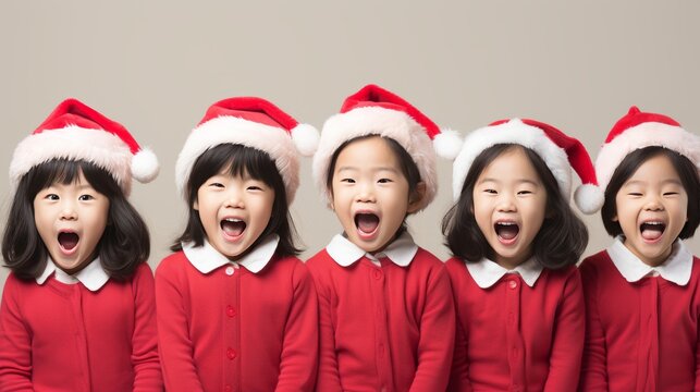 Excited children in santa hats eagerly anticipating the upcoming christmas holiday season