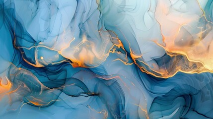 Natural luxury abstract fluid art painting in alcohol ink technique. Tender and dreamy wallpaper. Mixture of colors creating transparent waves and golden swirls. For posters, other printed , ai