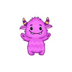 Cute cartoon monster on white background. Monster Icon. Happy Alien. Doodle Funny monster with horns. Vector illustration
