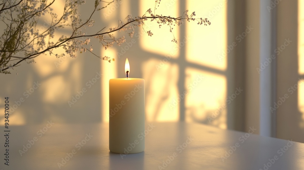 Aufkleber a candle is lit on a table in front of a window