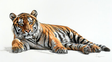 Fototapeta premium color drawing of tiger on white background