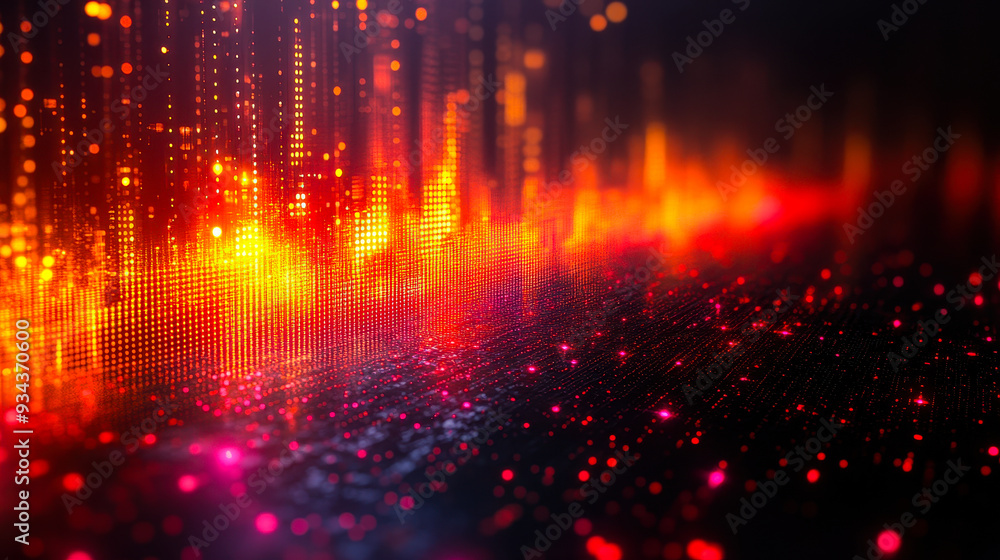Poster vibrant abstract forex chart background with glowing pixels and data visualization in dark setting