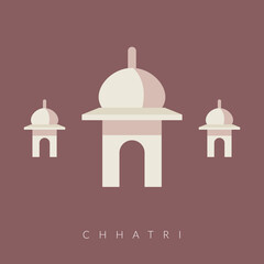 Chharti - Semi-open, Elevated, Dome-Shaped Pavilions Elements - Stock Illustration