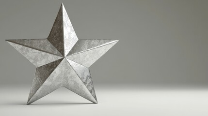 A silver star with a pointy top sits on a white background