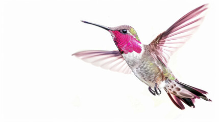 Obraz premium Hummingbird flying through the air with its wings spread out and its wings spread out on white background