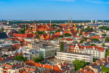 Naklejka premium Aerial view of Wrocław old town skyline in Wroclaw Poland