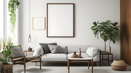 A modern poster with cinematics appeal amplified by a minimal room design and simple wooden frame AI generated illustration