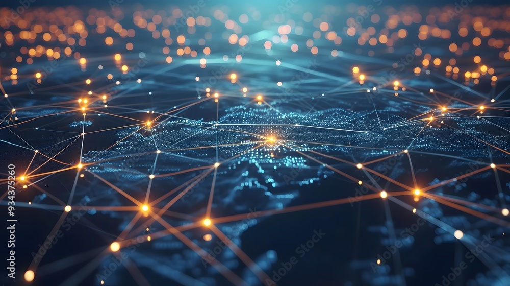 Poster A multitude of points interconnected by lines representing the sheer vastness of a global network  AI generated illustration