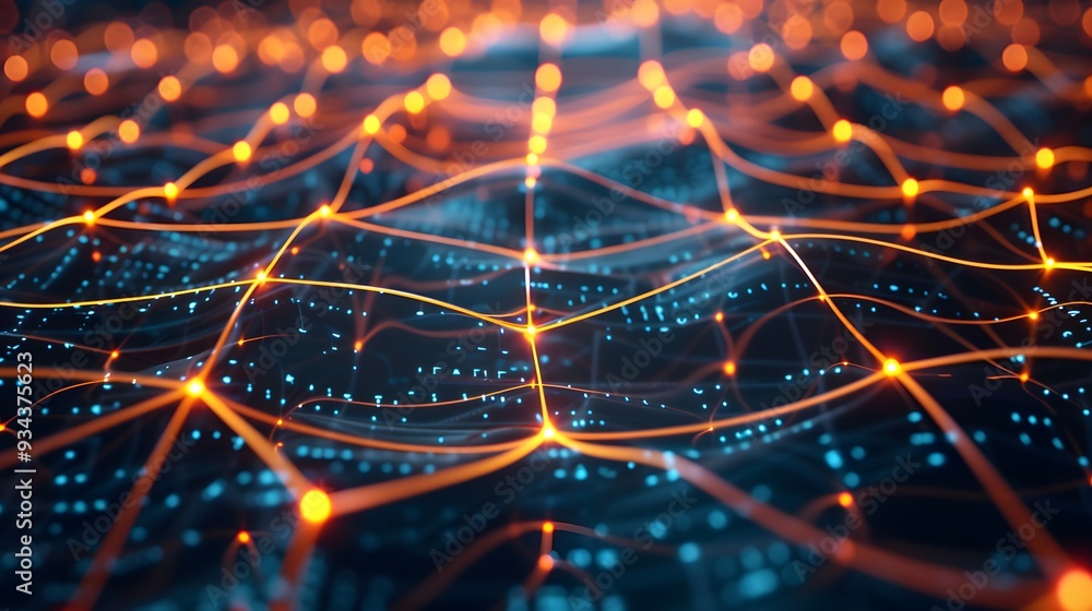 Poster a network of glowing linkages symbolizing the connections in a technological ecosystem ai generated 