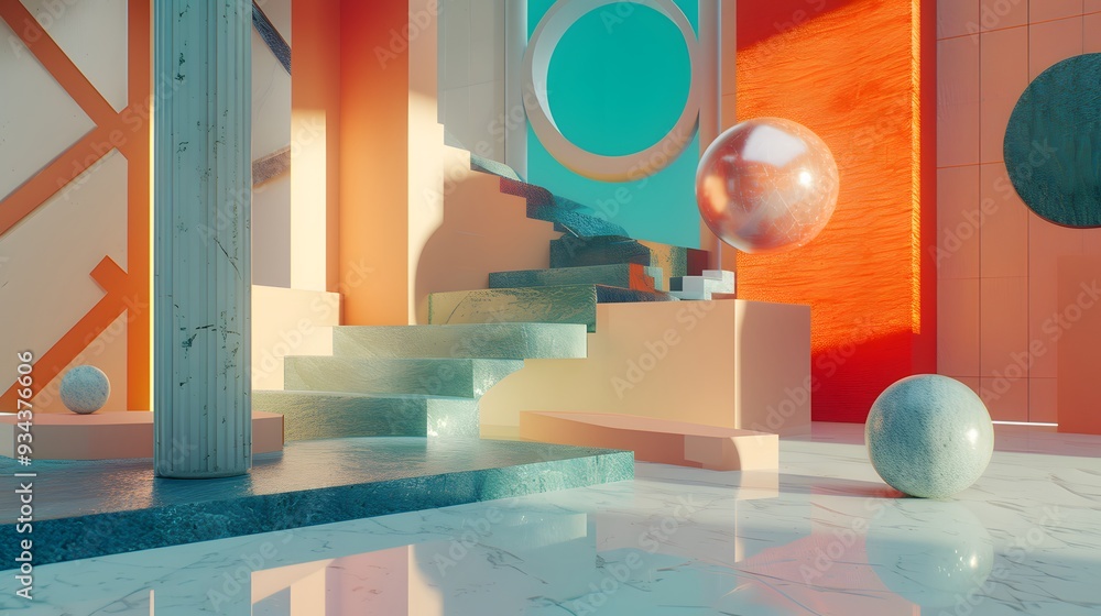 Poster A platform abstract scene with an intricate mixture of modern aesthetics and gipsum props  AI generated illustration
