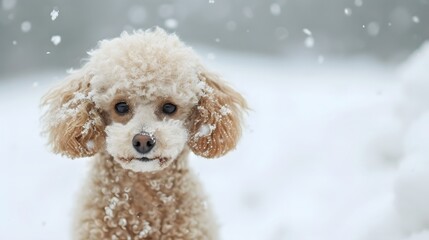 A poodle in a snowy white background AI generated illustration