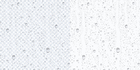 Water rain or shower drops seamless border isolated on transparent background. Realistic pure droplets condensed texture. Vector clear vapor bubbles on window glass surface