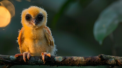 Naklejka premium Amazon Common Potoo perched on a branch at dusk, its large eyes glowing