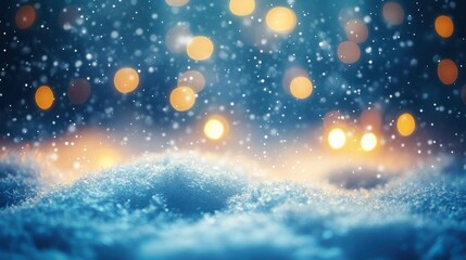 A close up of snow covered with lights and bokeh, AI