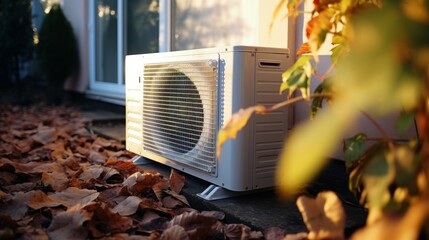 Professional installation of outdoor air source heat pump heating system by technician