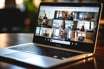 Online meeting  grid view of participants on webcam faces in virtual conference call