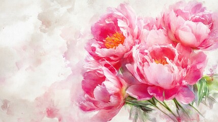 Watercolor arrangement featuring peonies against a light backdrop