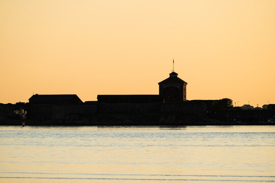 Gothenburg, Sweden - May 14 2024: Silhouette of old &Auml;lvsborgs fortress in the Gothenburg harbour.