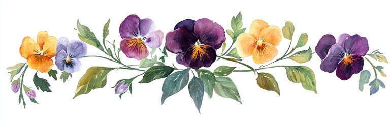 Fototapeta premium Pansy floral wreath in watercolor style