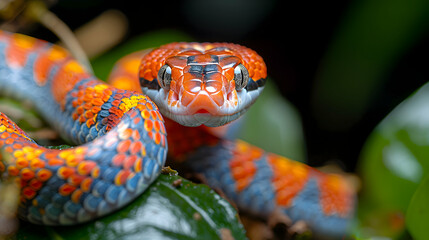 Fototapeta premium Amazon Coral Snake slithering through the underbrush, its colorful scales visible