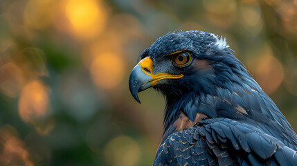Fototapeta premium Amazon Crested Eagle head, showcasing its beak and feathers with a blurred background