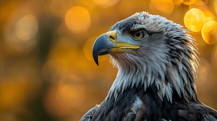 Fototapeta premium Amazon Crested Eagle head, showcasing its beak and feathers with a blurred background