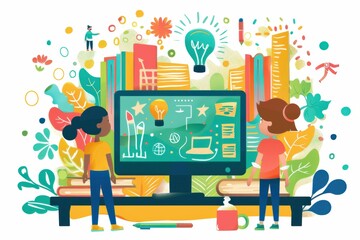 Students Learning Online With Interactive Technology